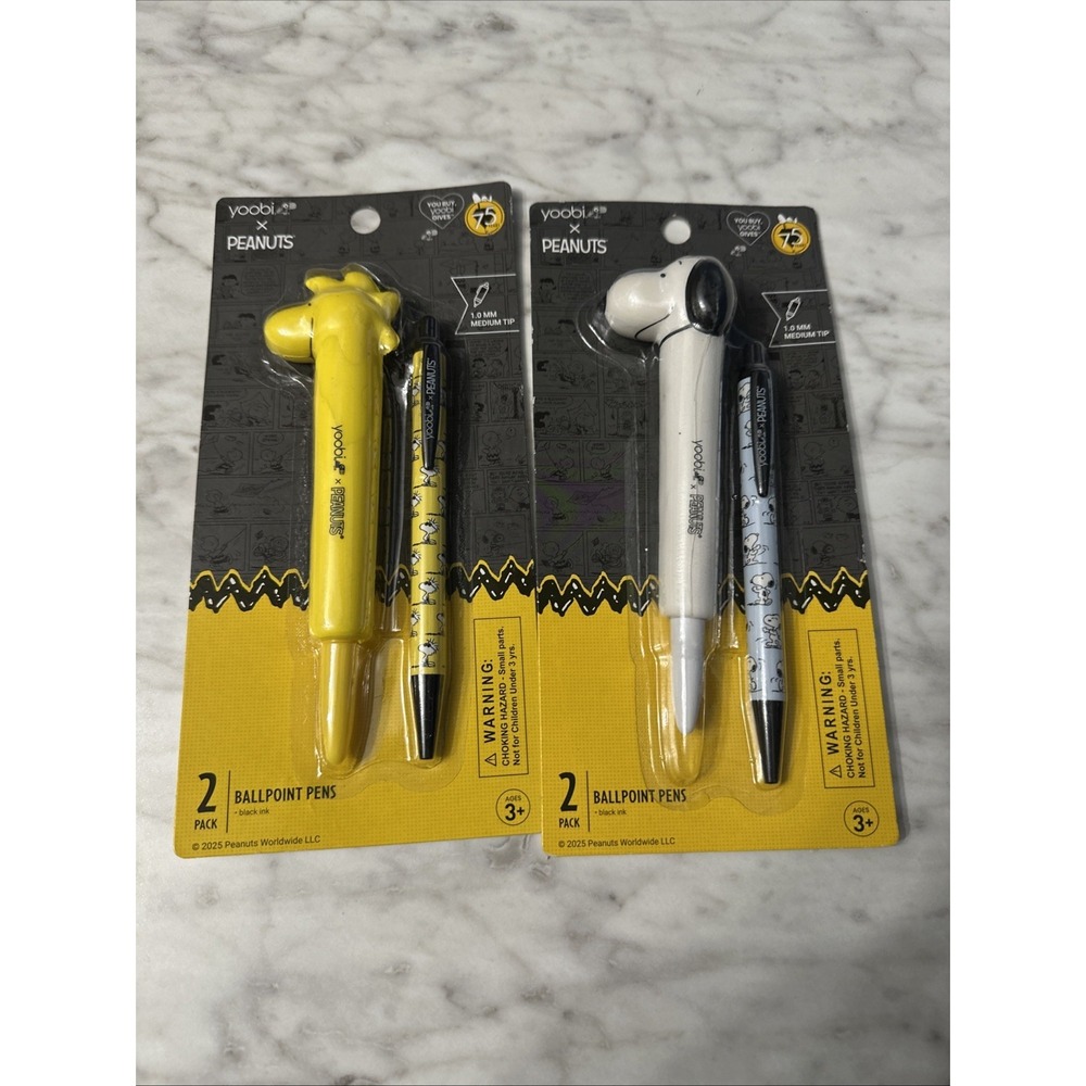 Peanuts 2 pack LOT Snoopy x‎  x Woodstock 2 Piece Ballpoint Pen By Yoobi